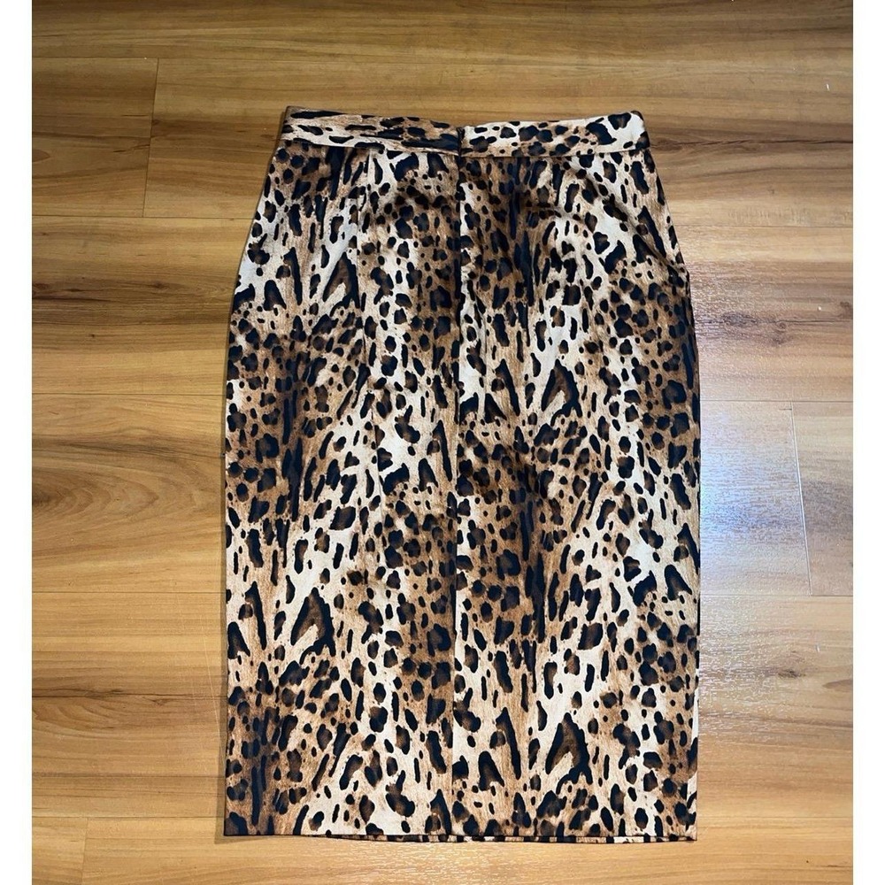 Women's ZARA Basic Leopard Print Straight Slit Back Zip Pencil Skirt